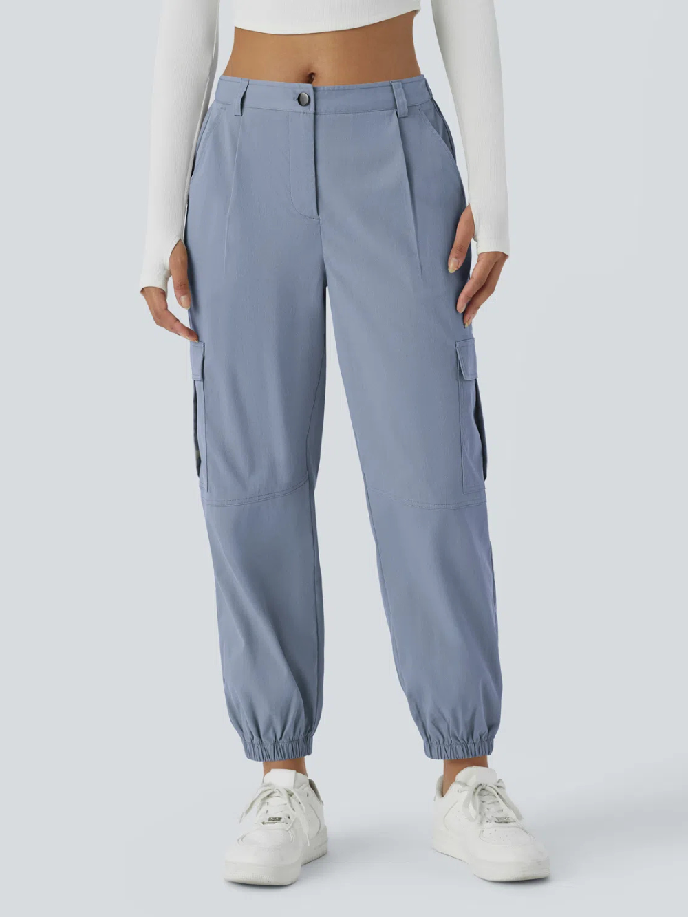 Joggers cargo múltiple bolsillo tiro medio botón cremallera