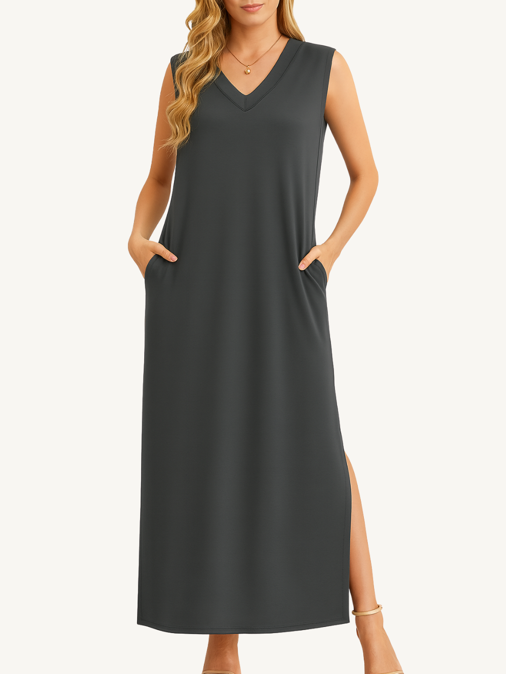 Vestido largo sin mangas con escote en V