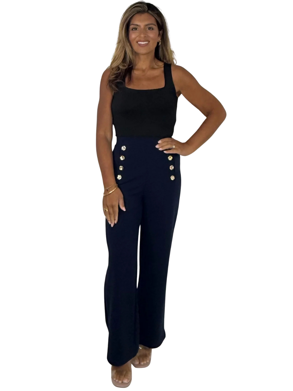 Pantalón recto con botones delanteros dorados