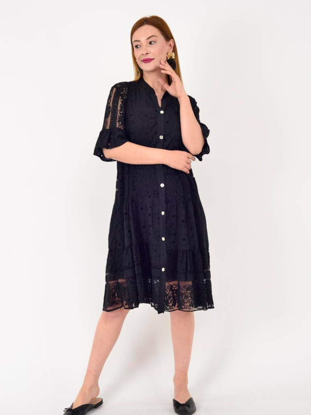Vestido Encaje Botonadura Frontal