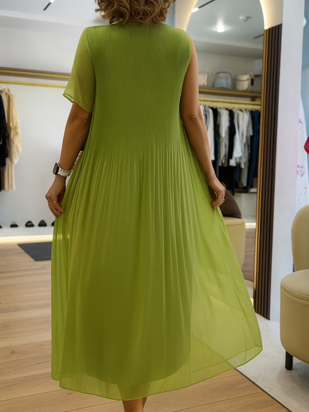 Vestido Plisado Mangas Desmontables