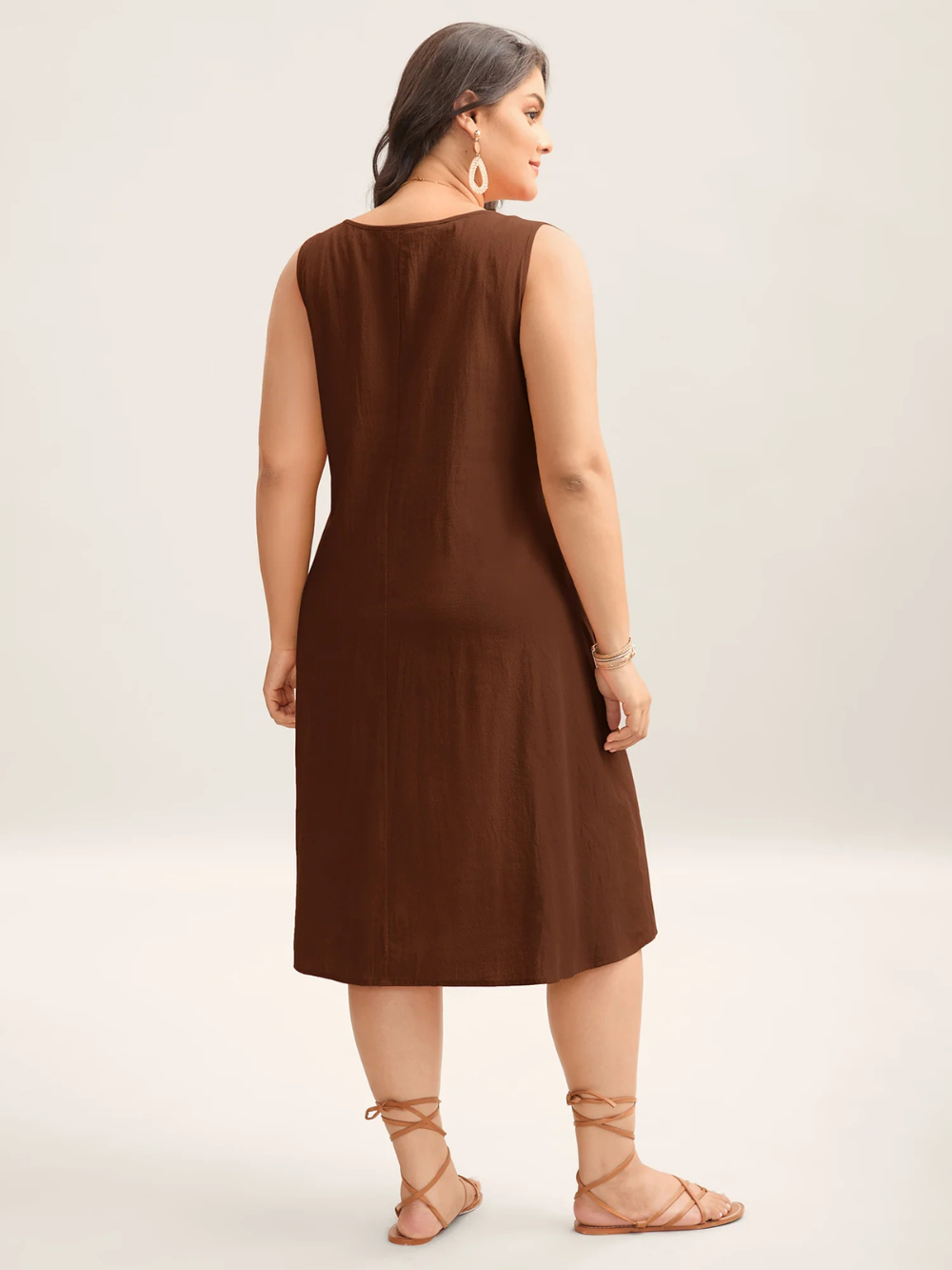 Vestido midi liso de algodón con pliegues