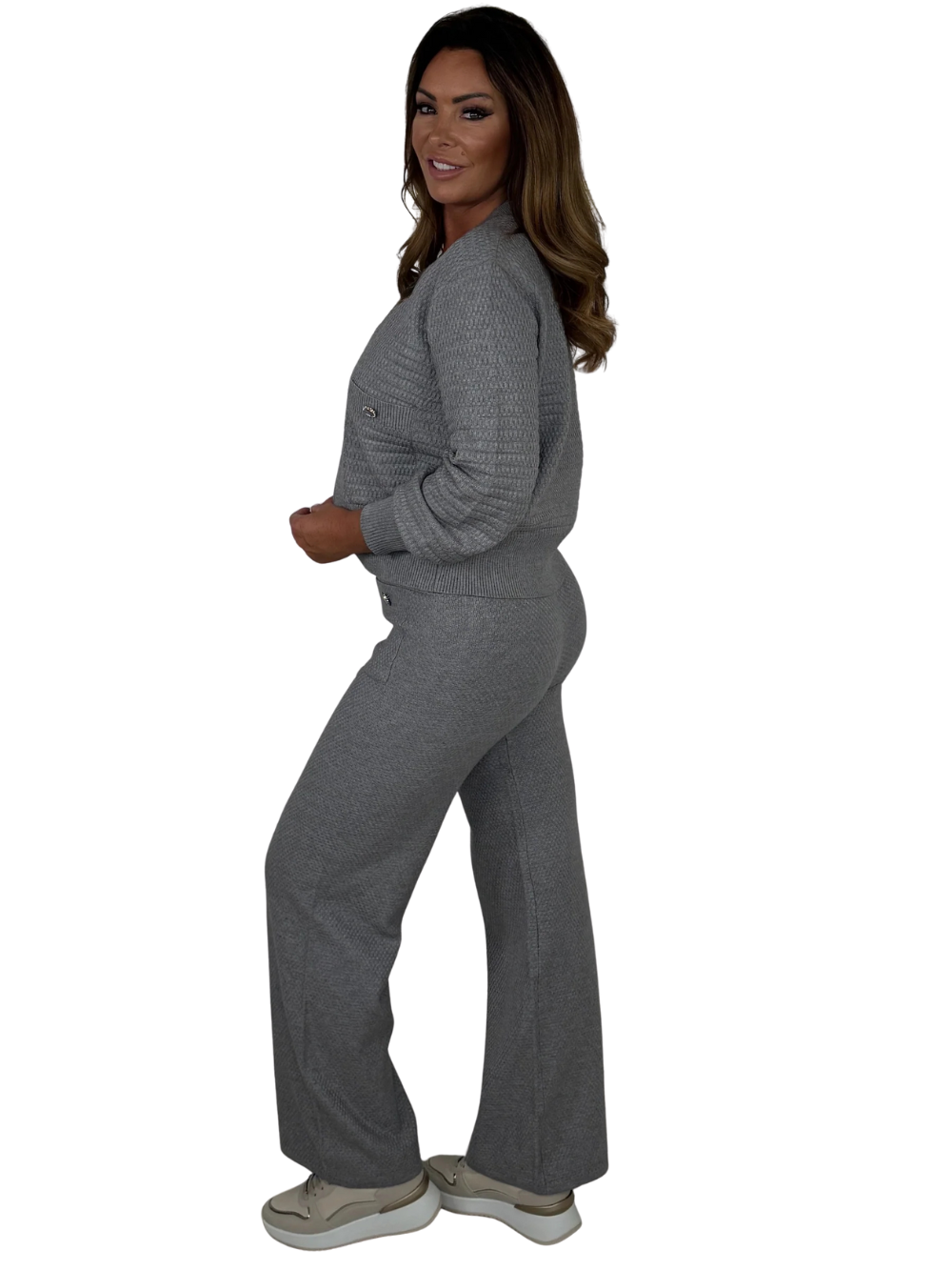 Conjunto de sudadera con cremallera y pantalón de punto