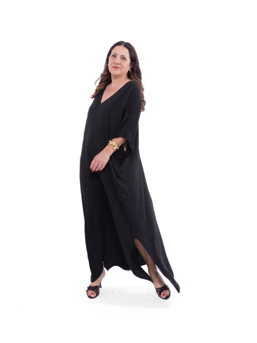 Vestido caftán largo con escote en V y mangas amplias