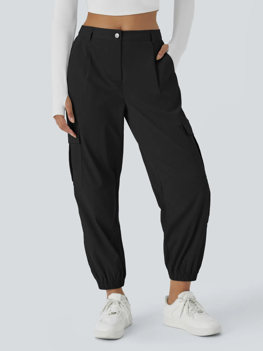 Joggers cargo múltiple bolsillo tiro medio botón cremallera