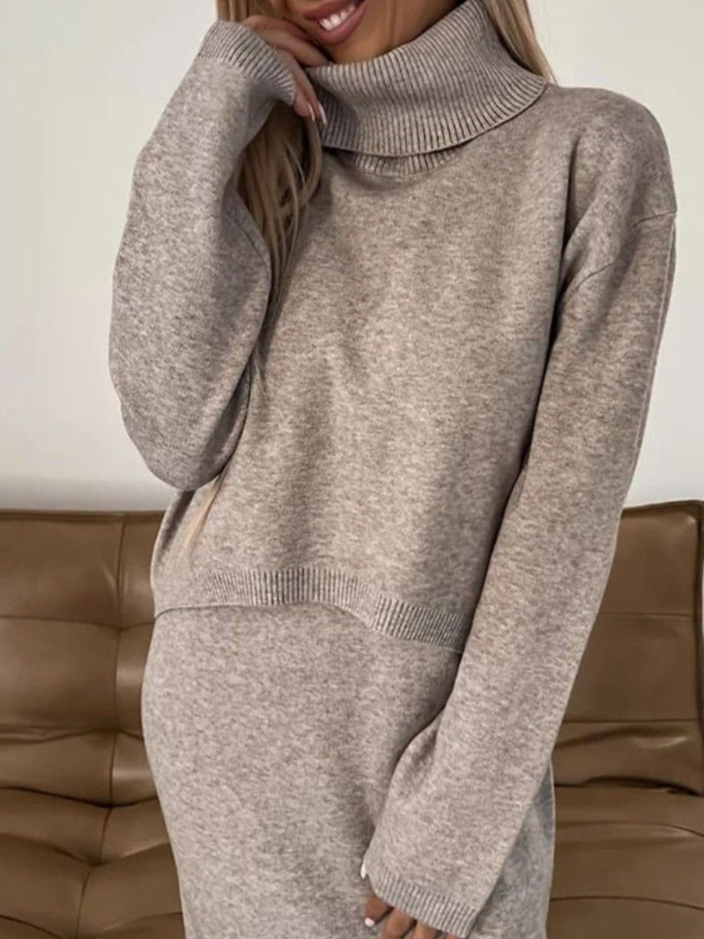 Conjunto de Punto Manga Larga Cuello Alto
