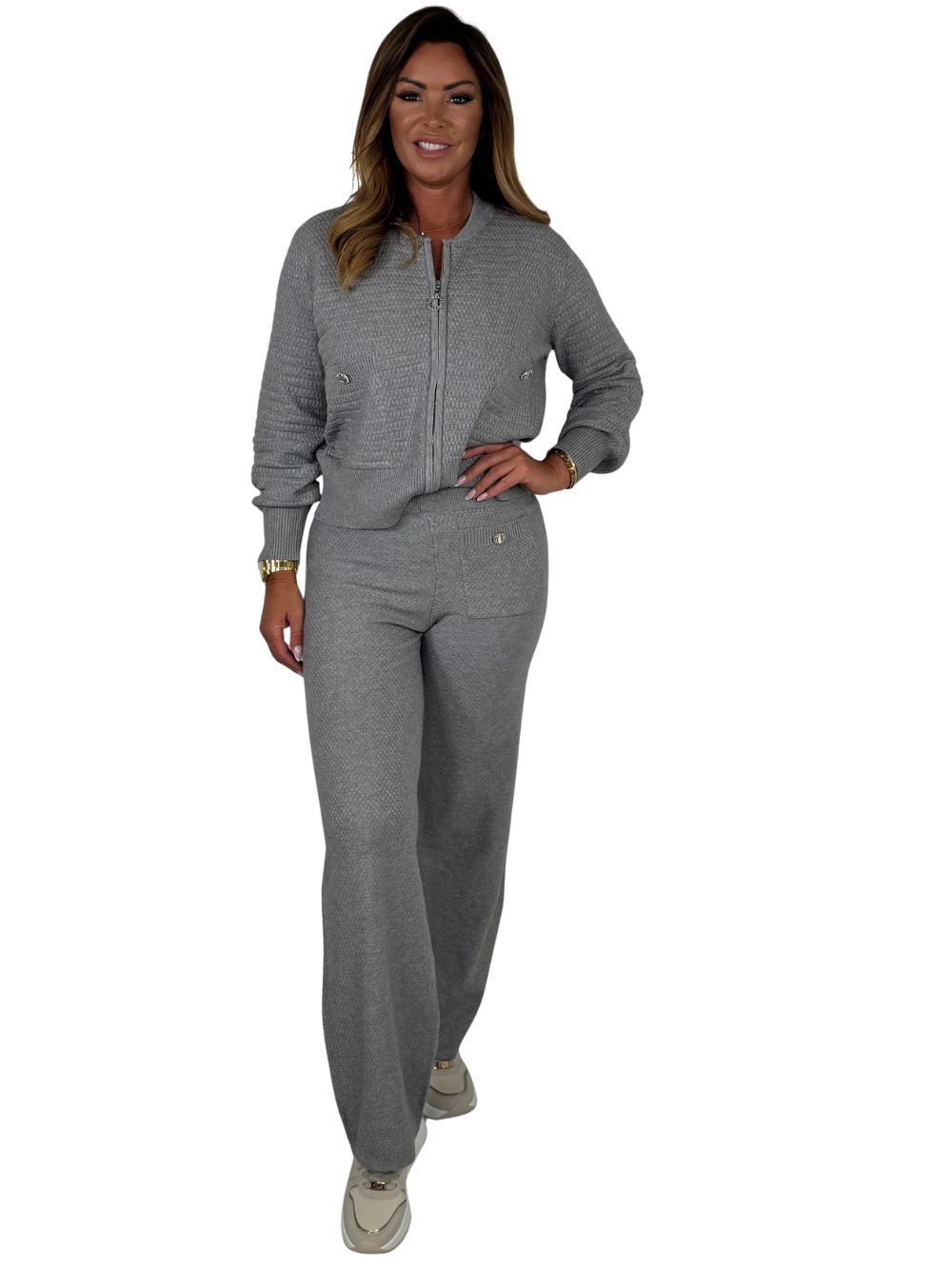 Conjunto de sudadera con cremallera y pantalón de punto