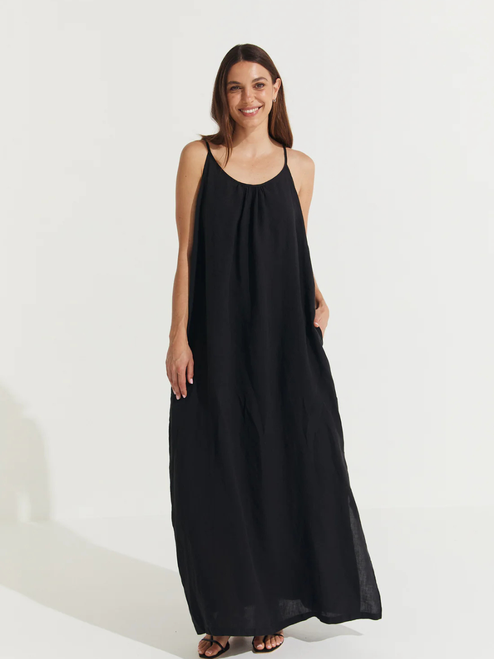 Vestido largo de lino Virginie con aberturas laterales