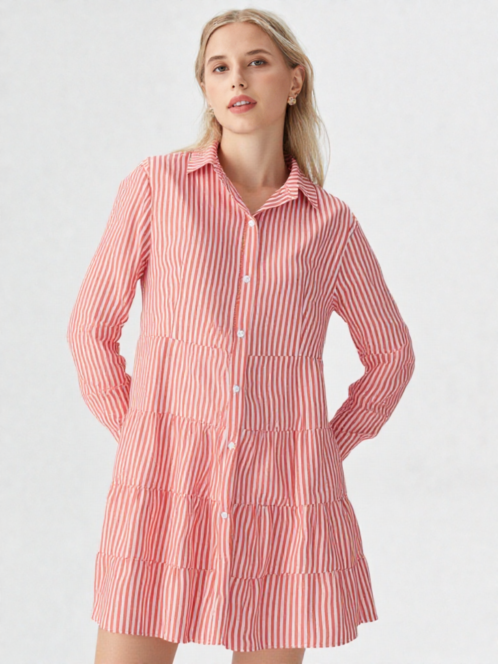 Vestido camisero de rayas con volantes y botones
