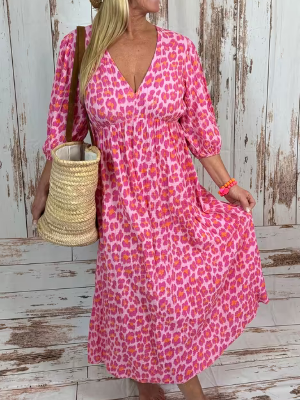 Vestido Estampado con cuello en V