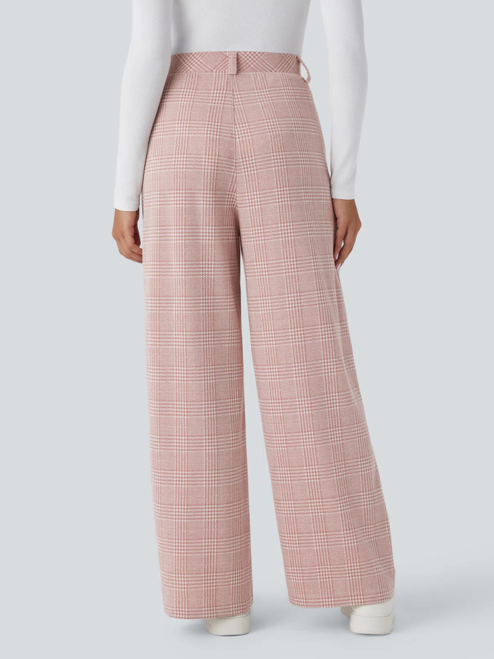 Pantalón tiro alto bolsillo lateral pierna ancha estampado pata gallo