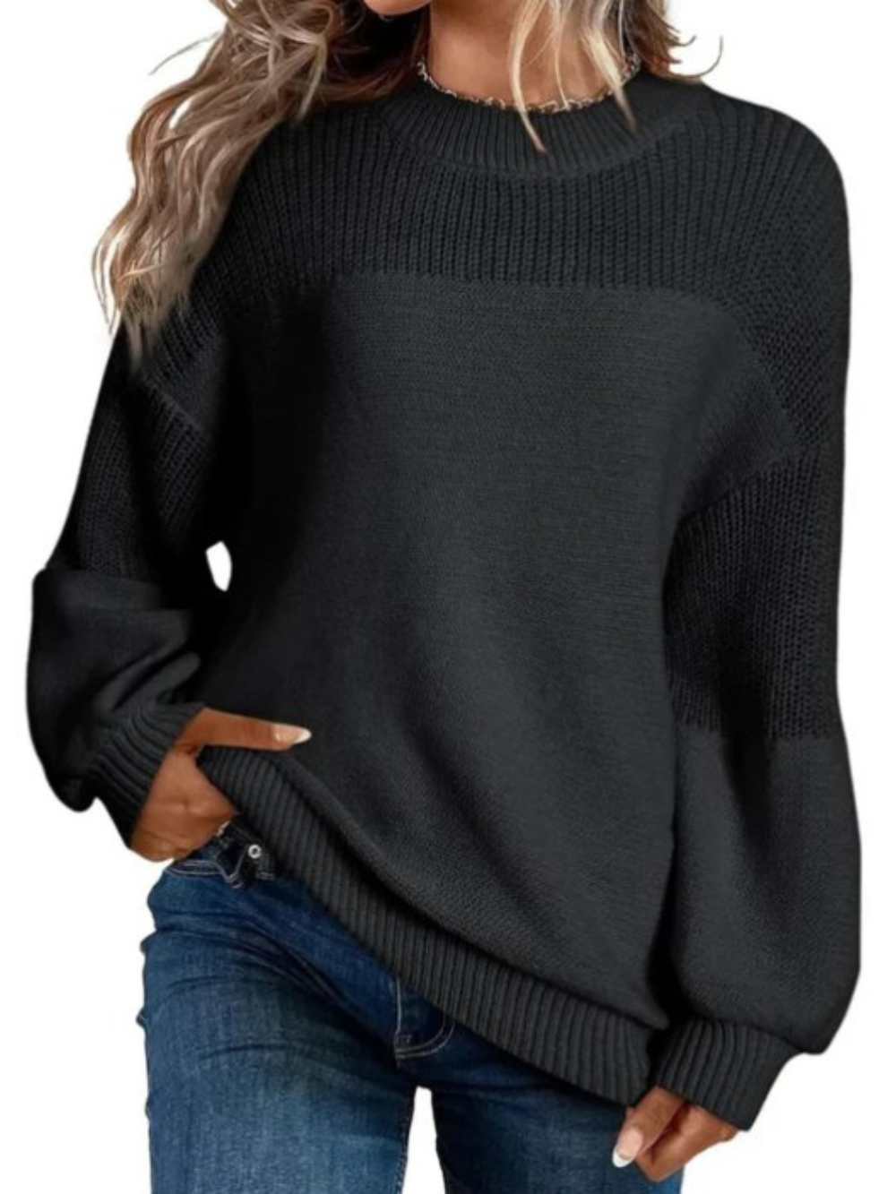 Jersey de punto cuello redondo y mangas largas holgadas