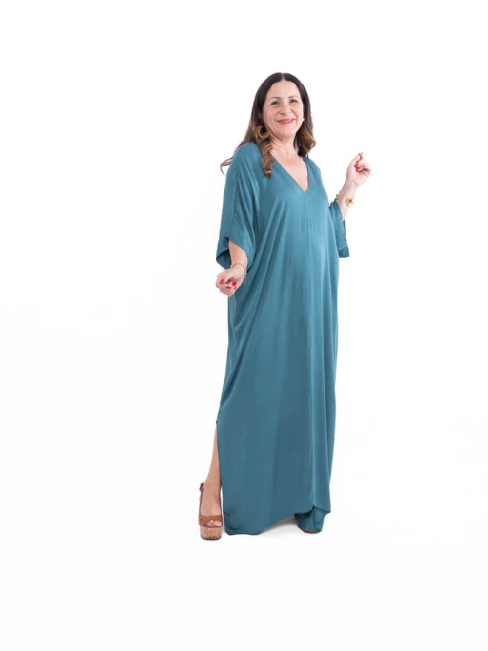 Vestido caftán largo con escote en V y mangas amplias