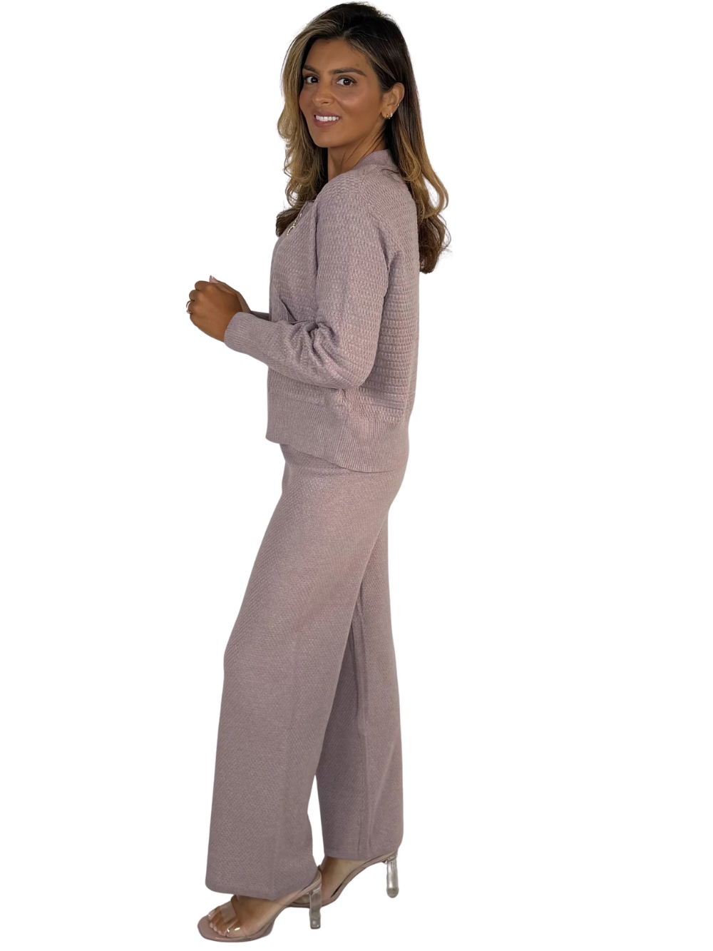 Conjunto de sudadera con cremallera y pantalón de punto