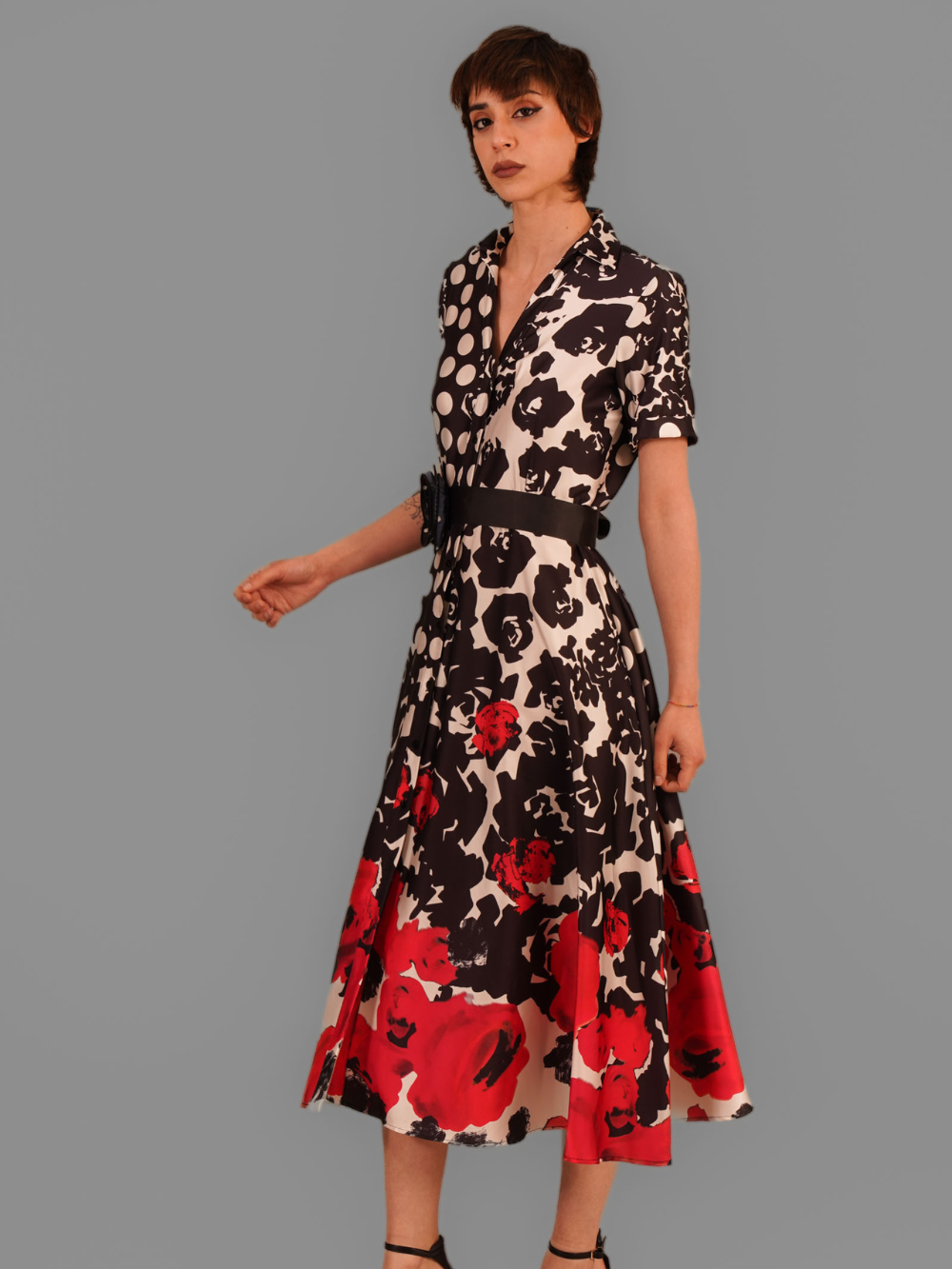 Vestido Midi Estampado Contraste