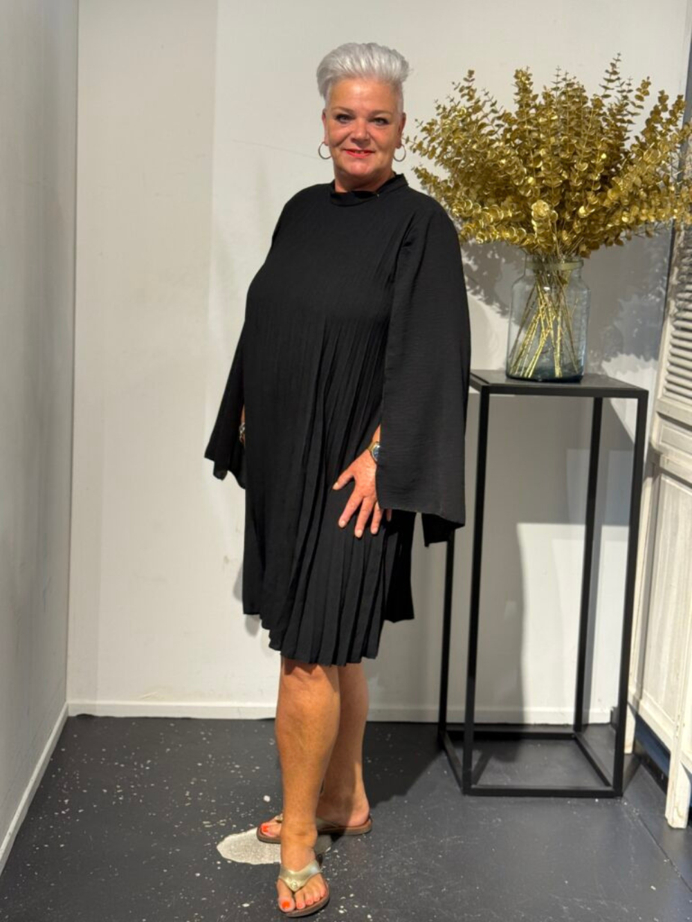 Vestido Plisado Zilam Manga Abierta