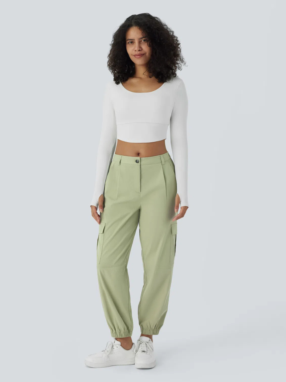 Joggers cargo múltiple bolsillo tiro medio botón cremallera