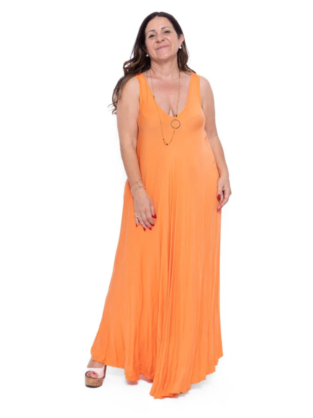 Vestido largo sin mangas elástico con corte fluido