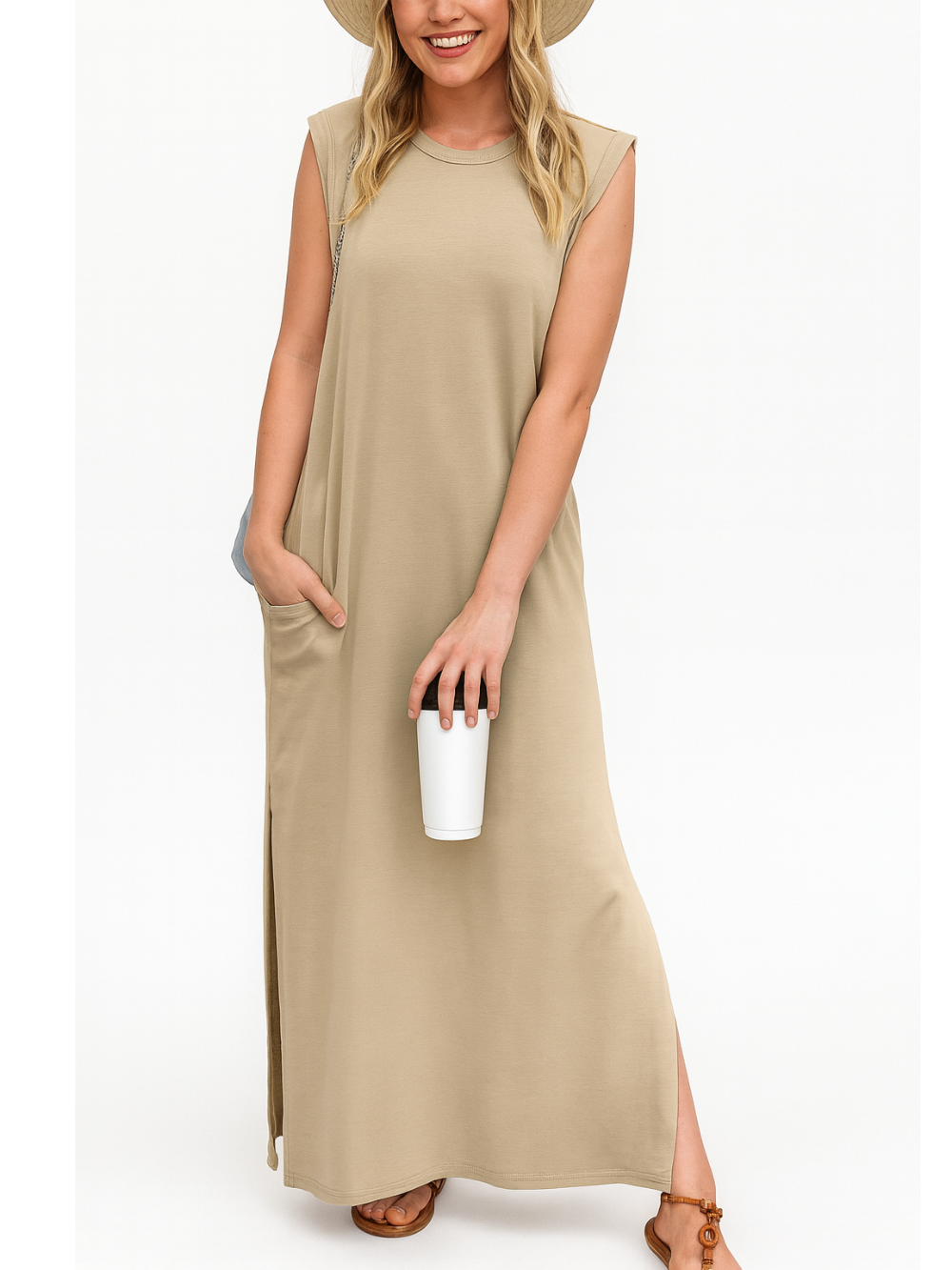 Vestido Largo con Bolsillos y Aberturas laterales