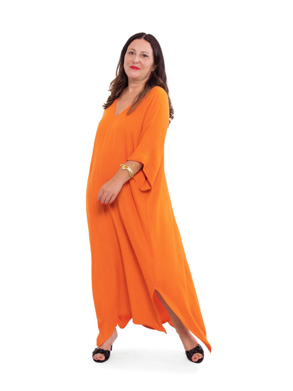 Vestido caftán largo con escote en V y mangas amplias