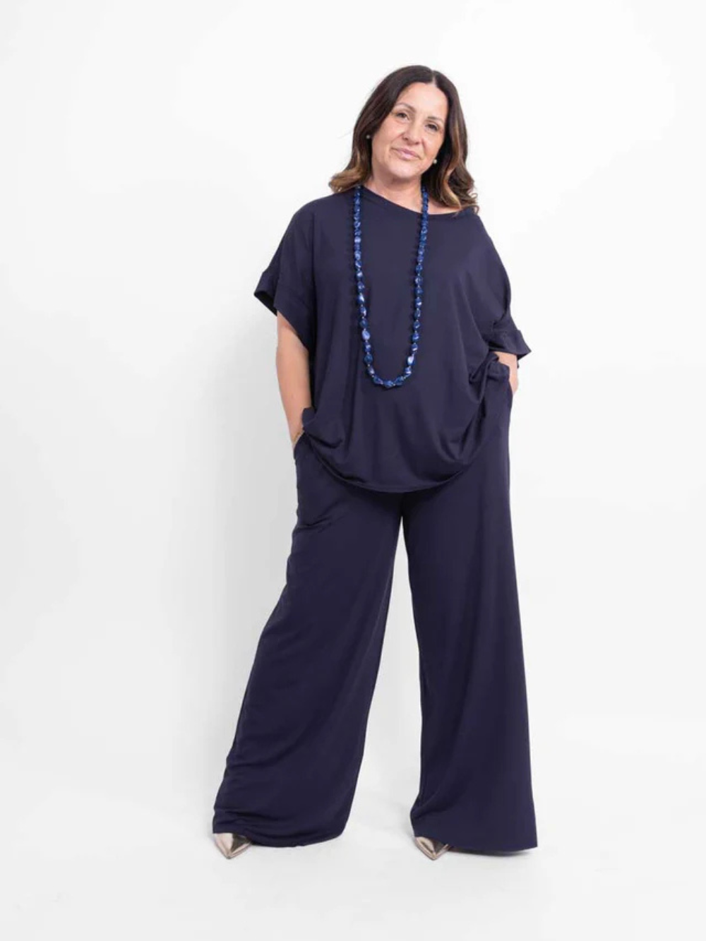 Conjunto de camiseta holgada y pantalón ancho de punto fluido