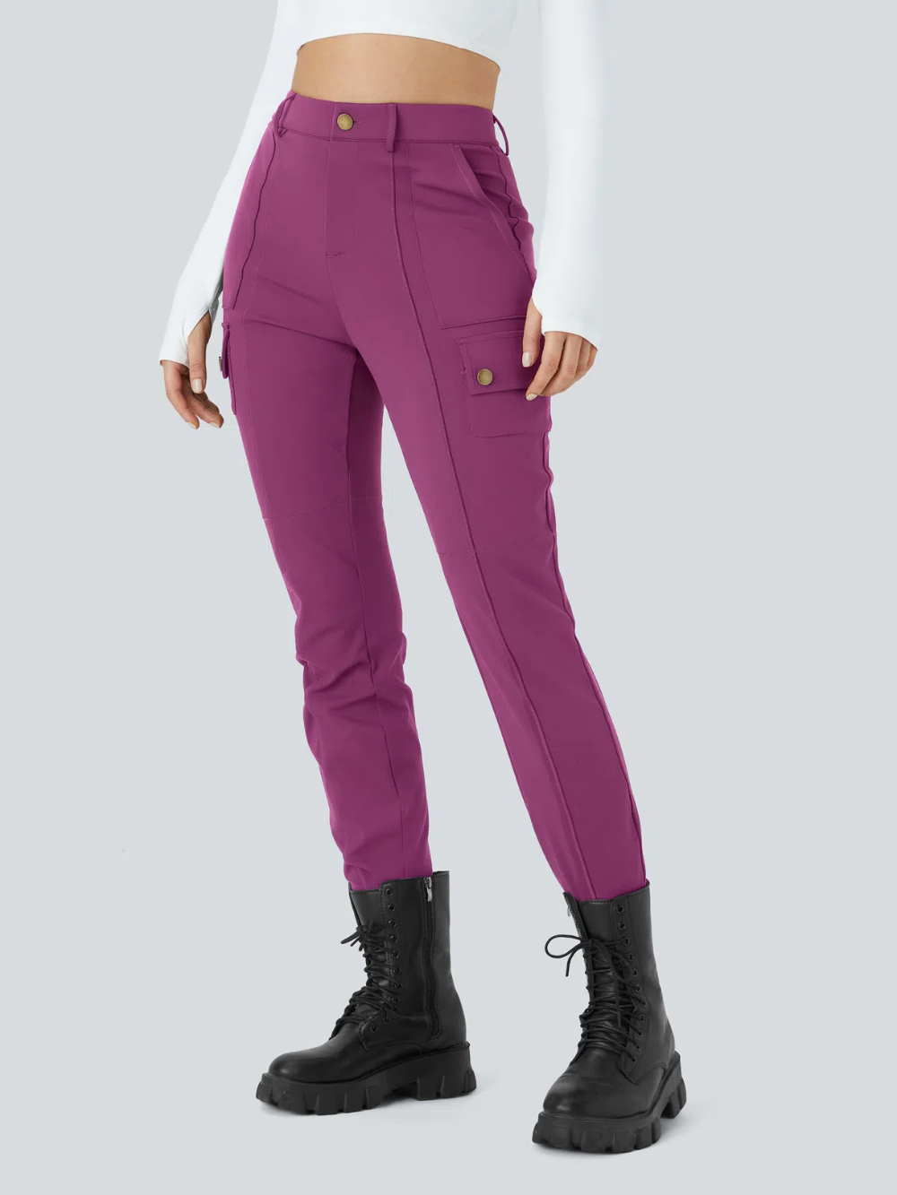 Pantalón cargo ajustado de tiro alto con múltiples bolsillos