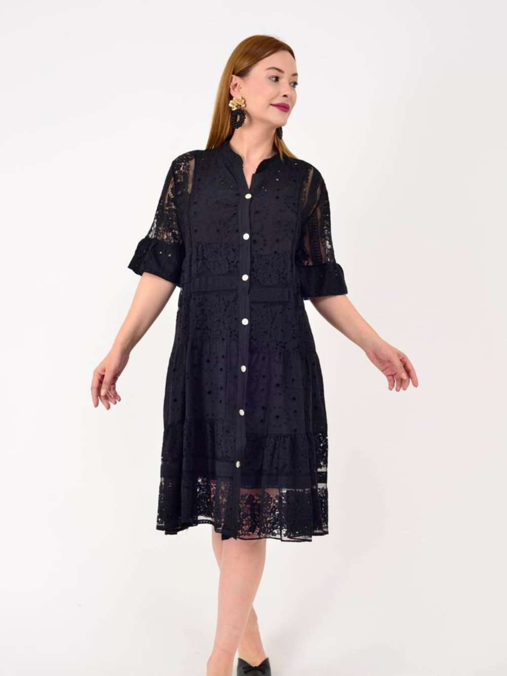 Vestido Encaje Botonadura Frontal