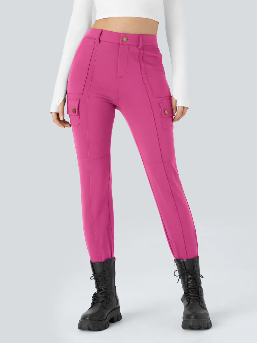 Pantalón cargo ajustado de tiro alto con múltiples bolsillos