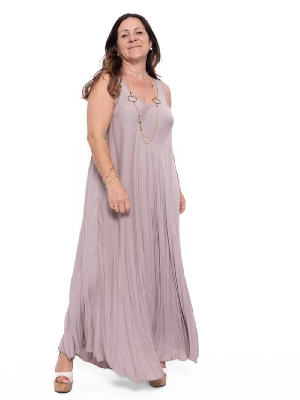 Vestido largo sin mangas elástico con corte fluido