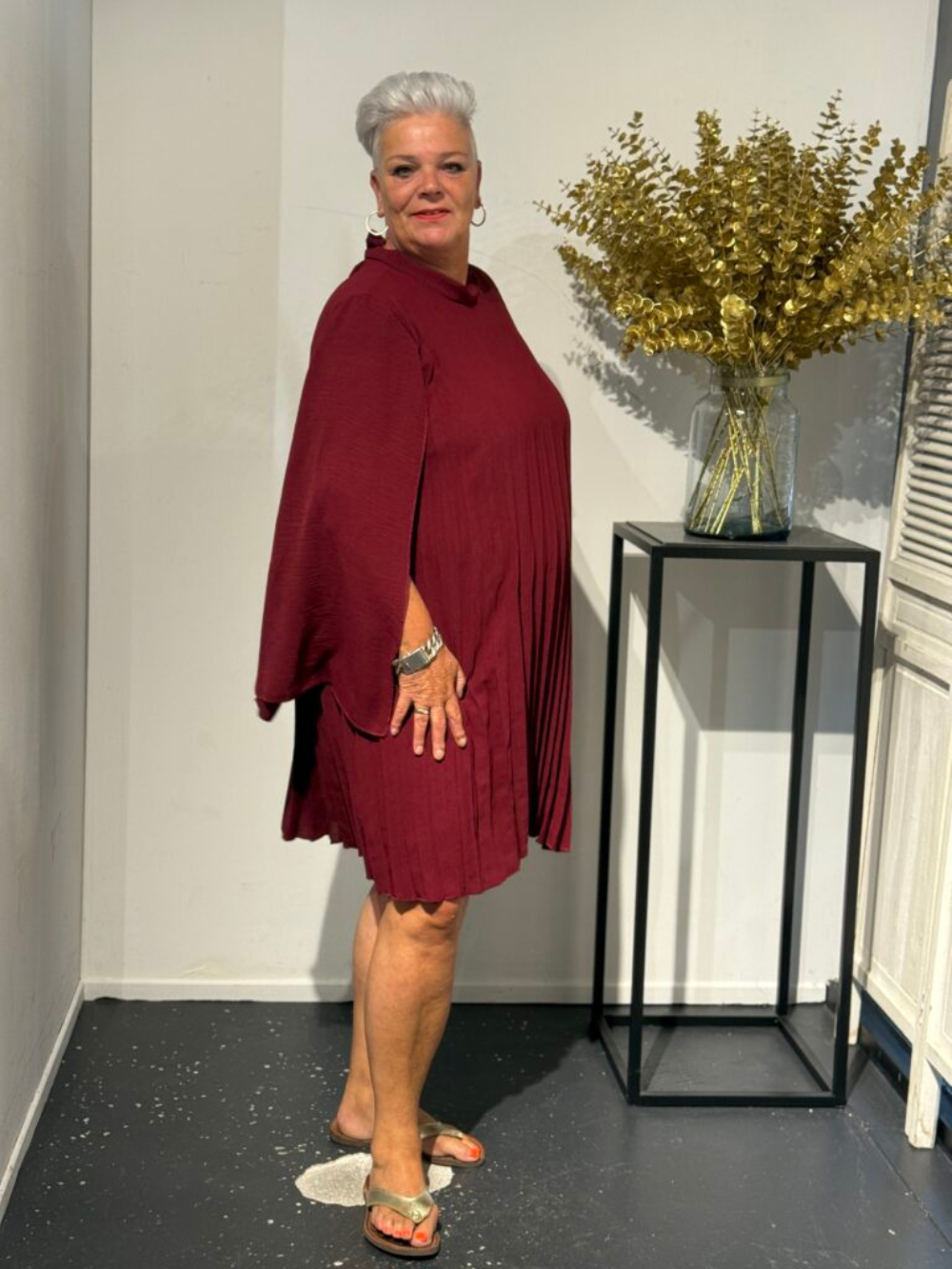 Vestido Plisado Zilam Manga Abierta