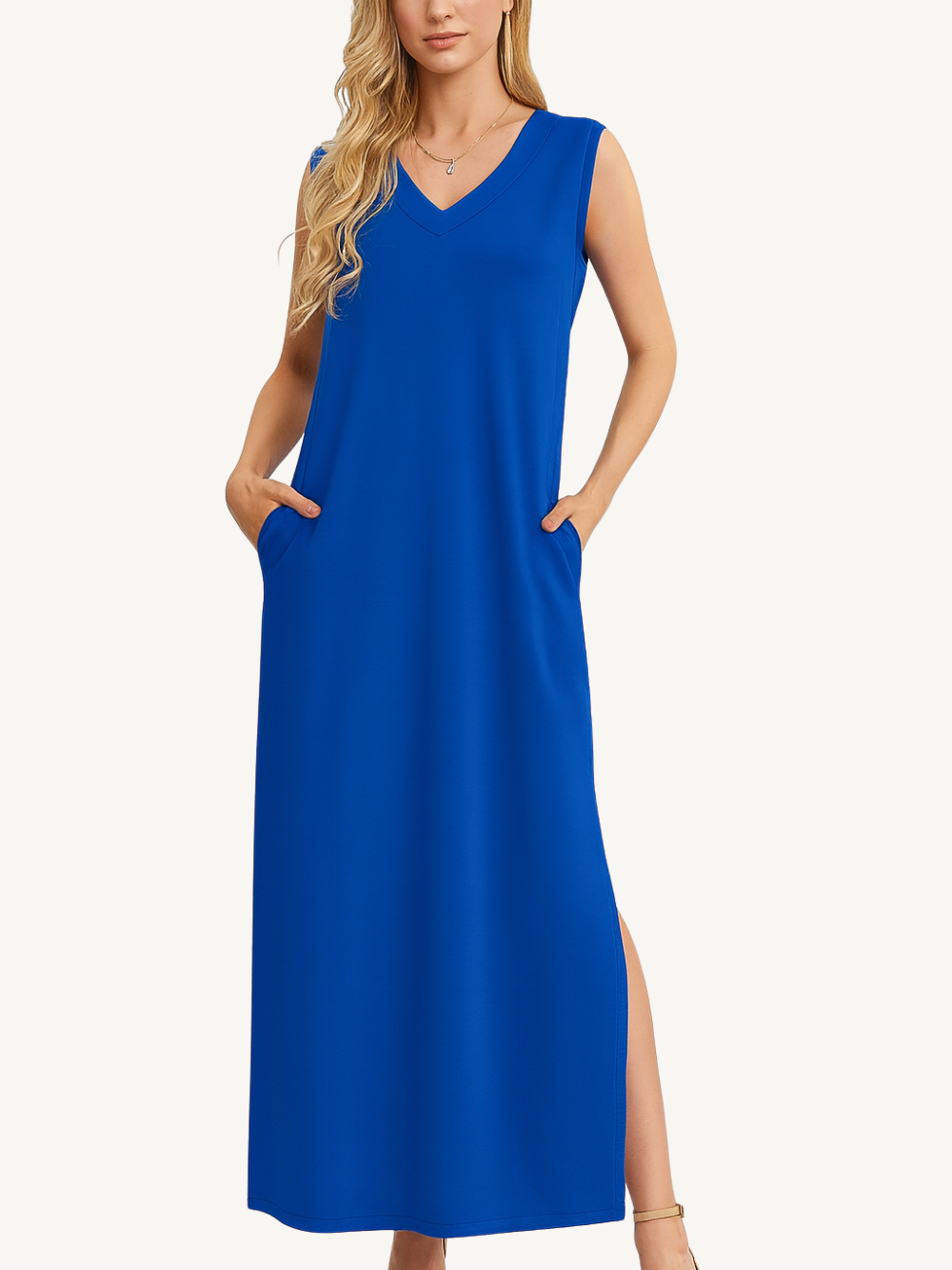 Vestido largo sin mangas con escote en V