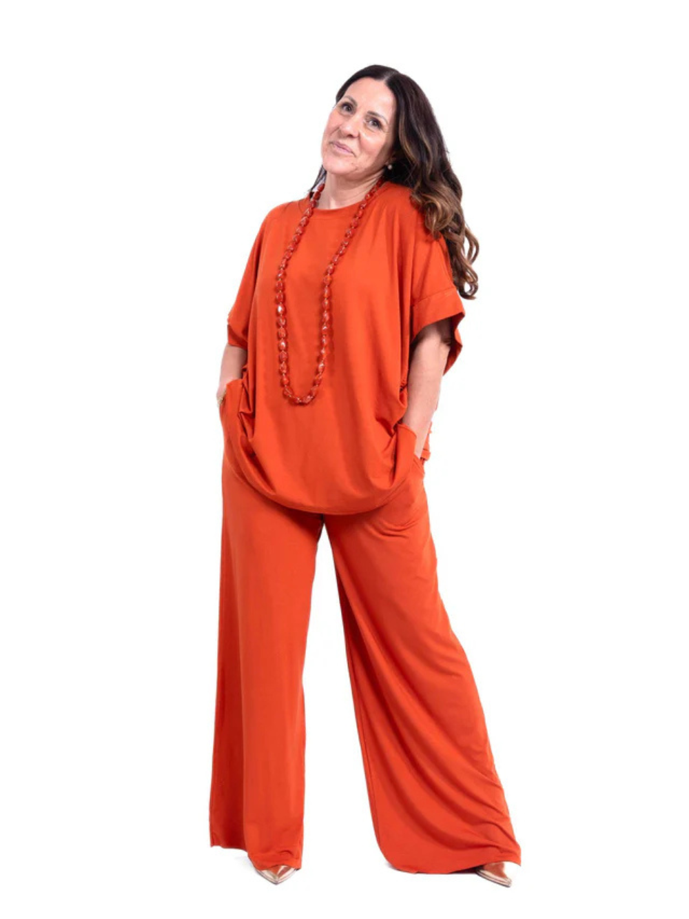 Conjunto de camiseta holgada y pantalón ancho de punto fluido