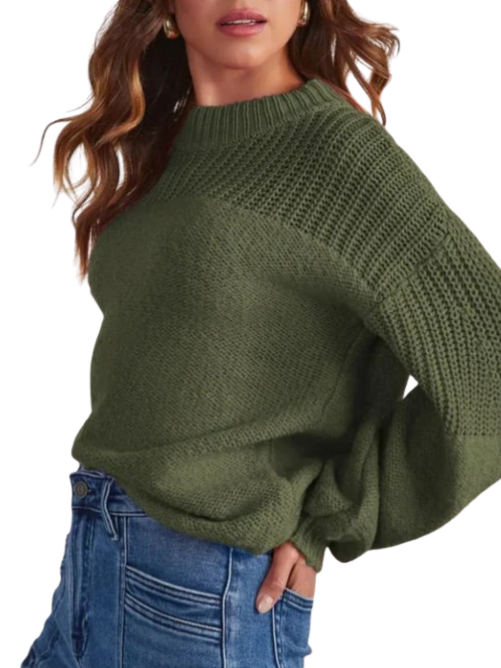 Jersey de punto cuello redondo y mangas largas holgadas