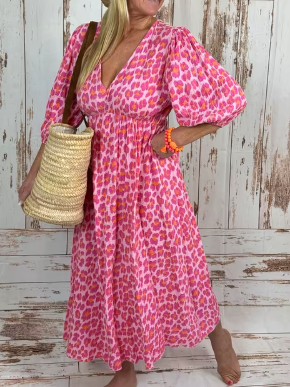 Vestido Estampado con cuello en V