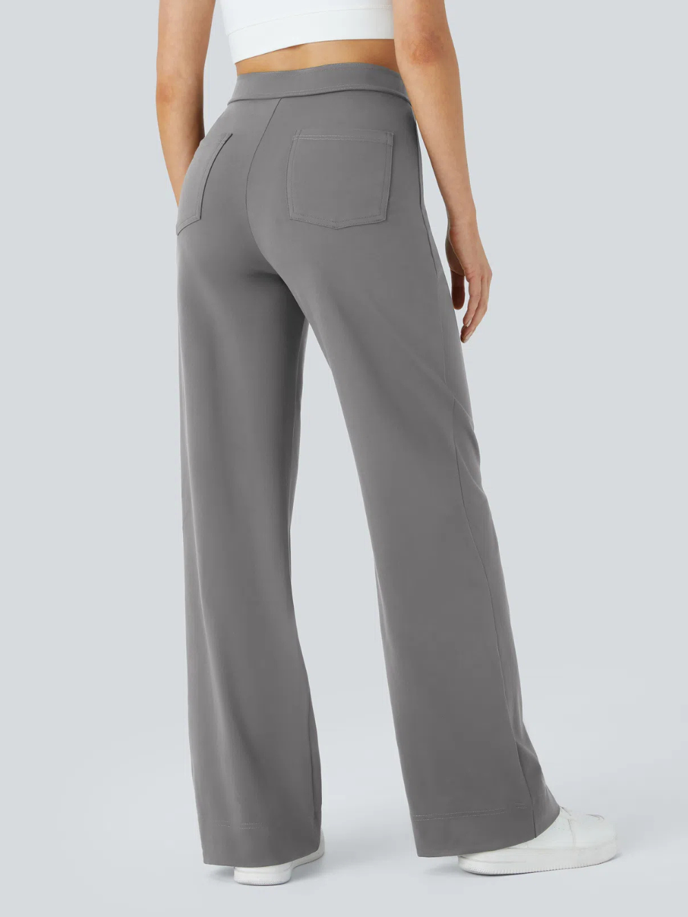 Pantalón Elástico Recto Múltiple Bolsillo Tiro Alto