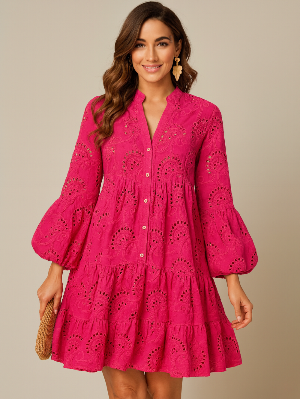 Vestidos de corte A con cuello en V y encaje hueco