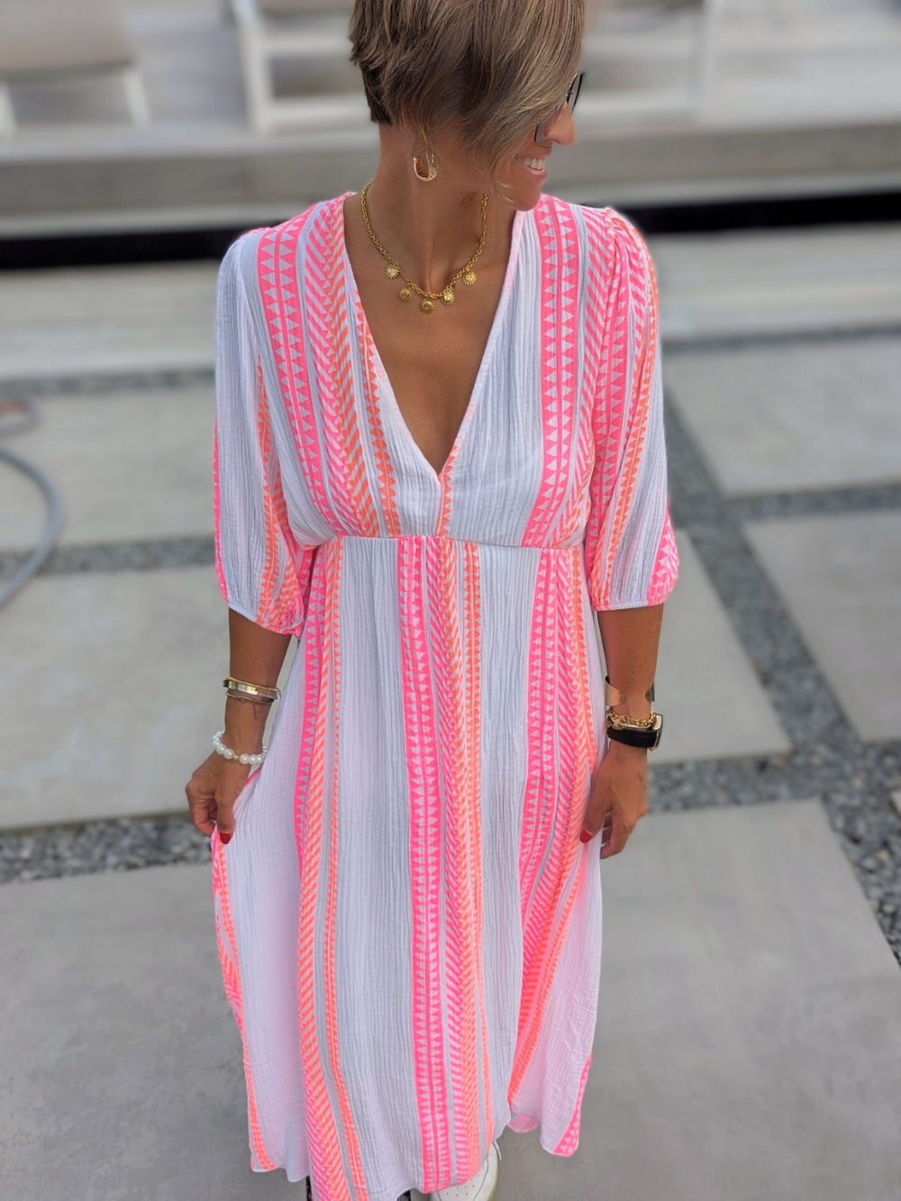 Vestido Estampado con cuello en V