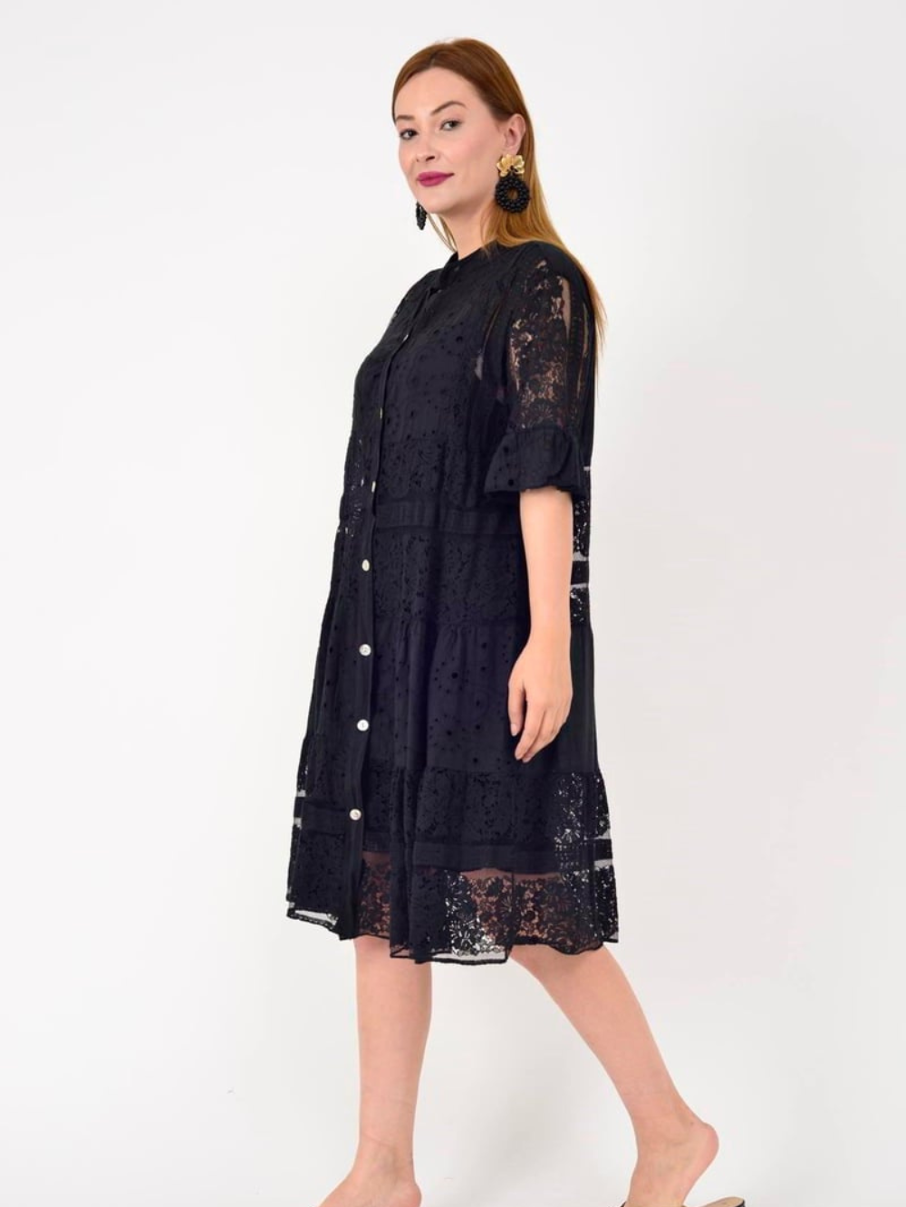 Vestido Encaje Botonadura Frontal