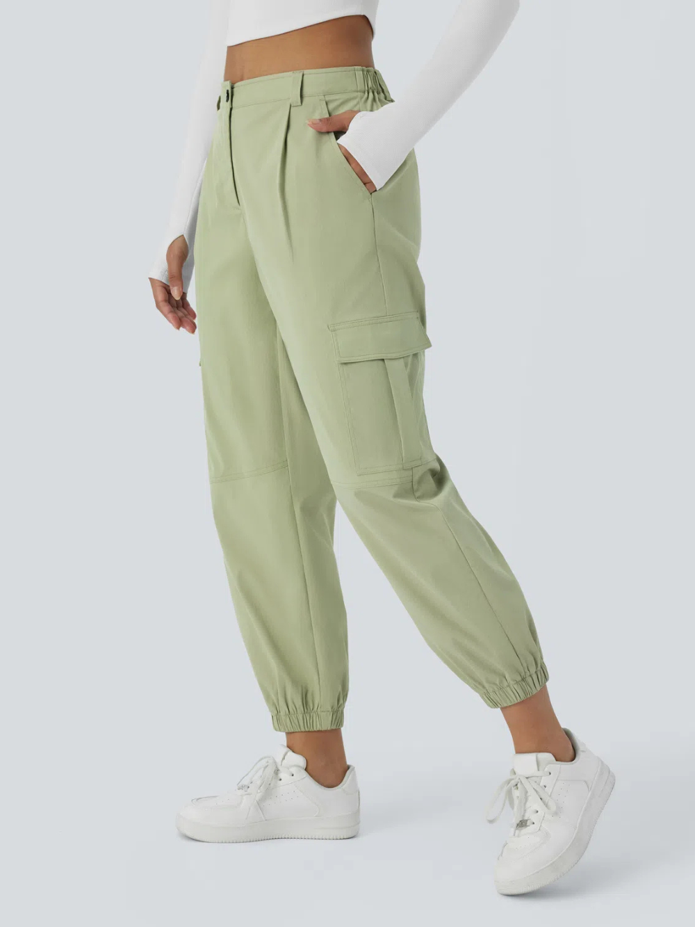 Joggers cargo múltiple bolsillo tiro medio botón cremallera