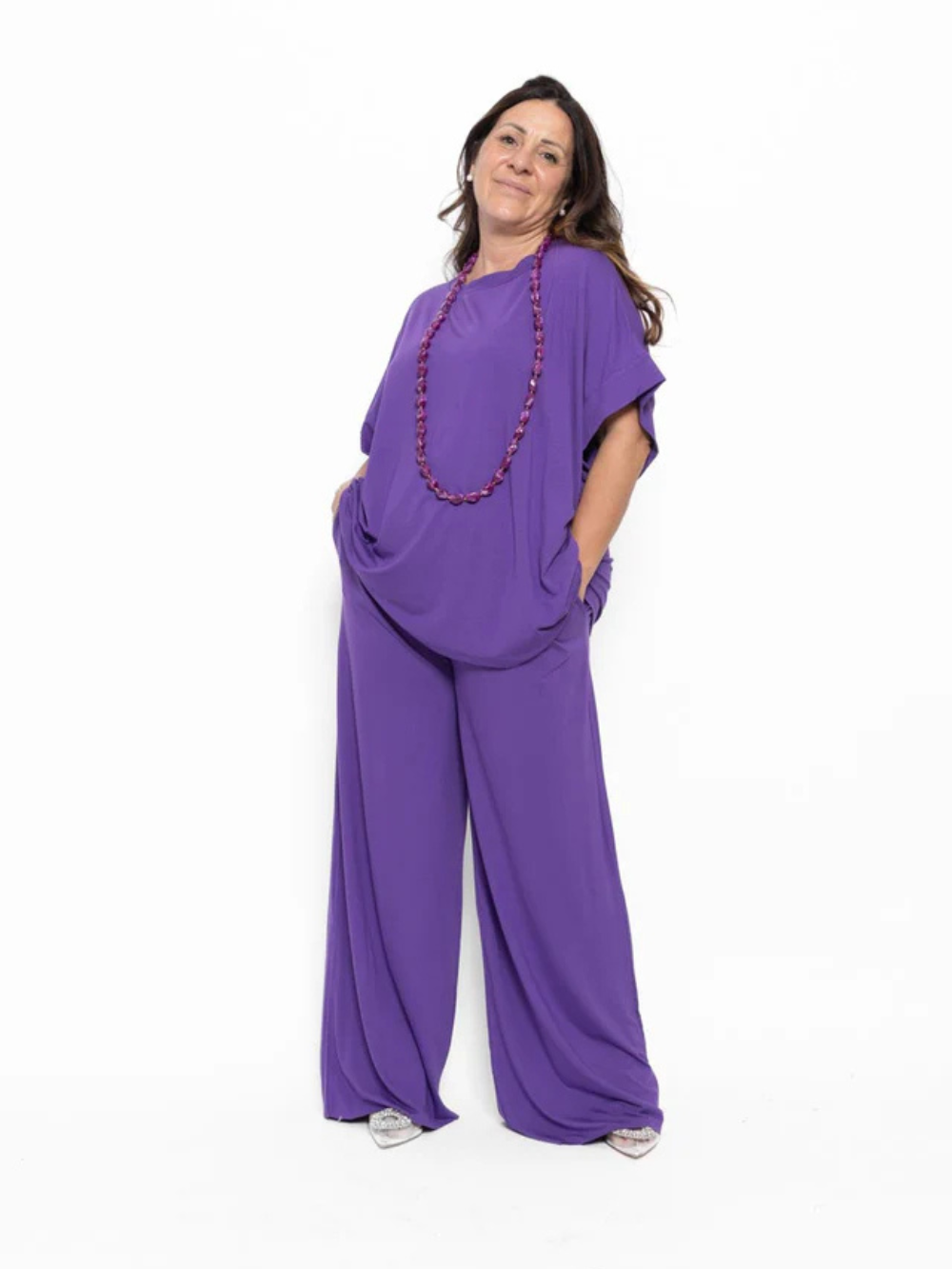 Conjunto de camiseta holgada y pantalón ancho de punto fluido