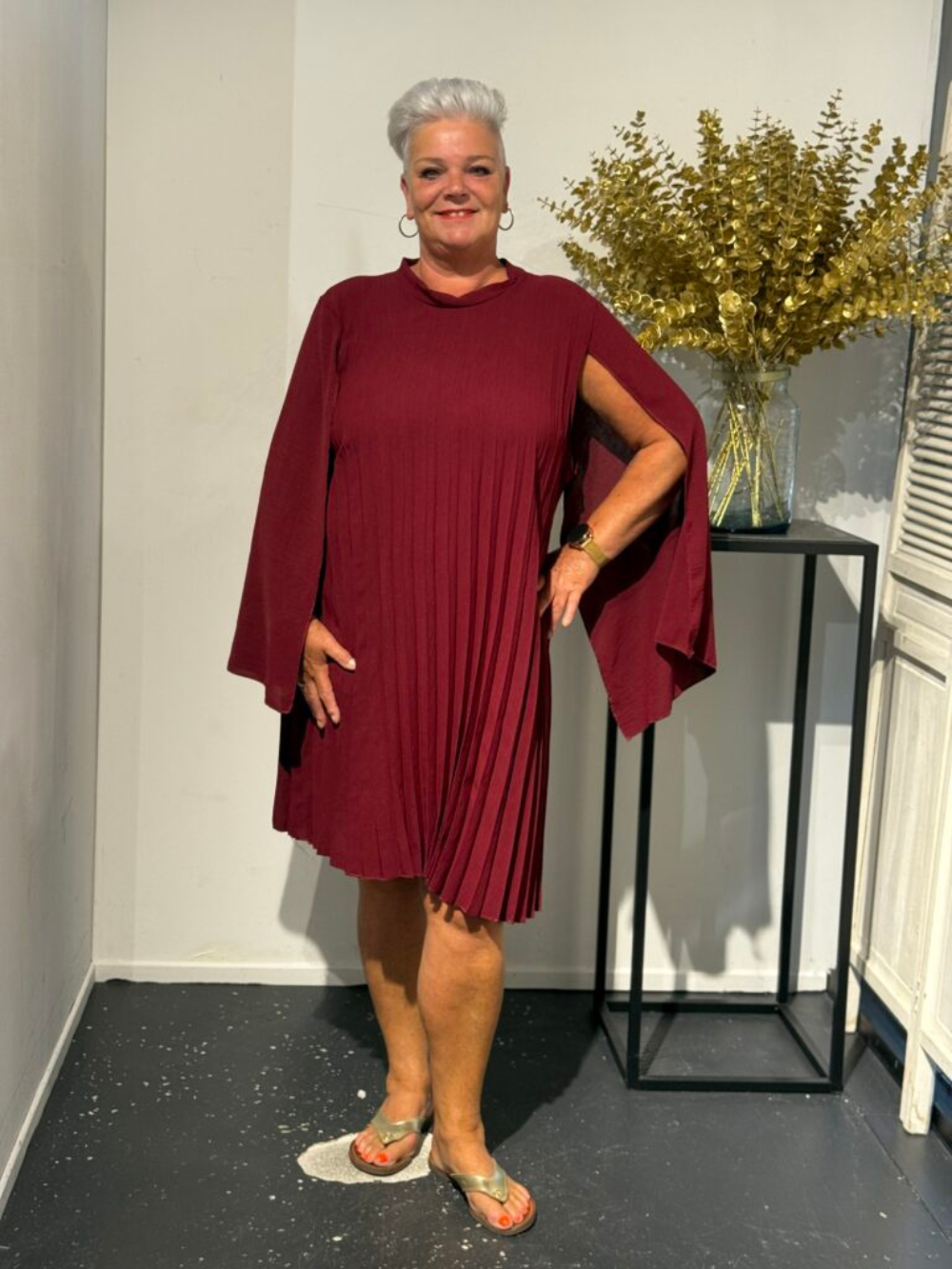 Vestido Plisado Zilam Manga Abierta