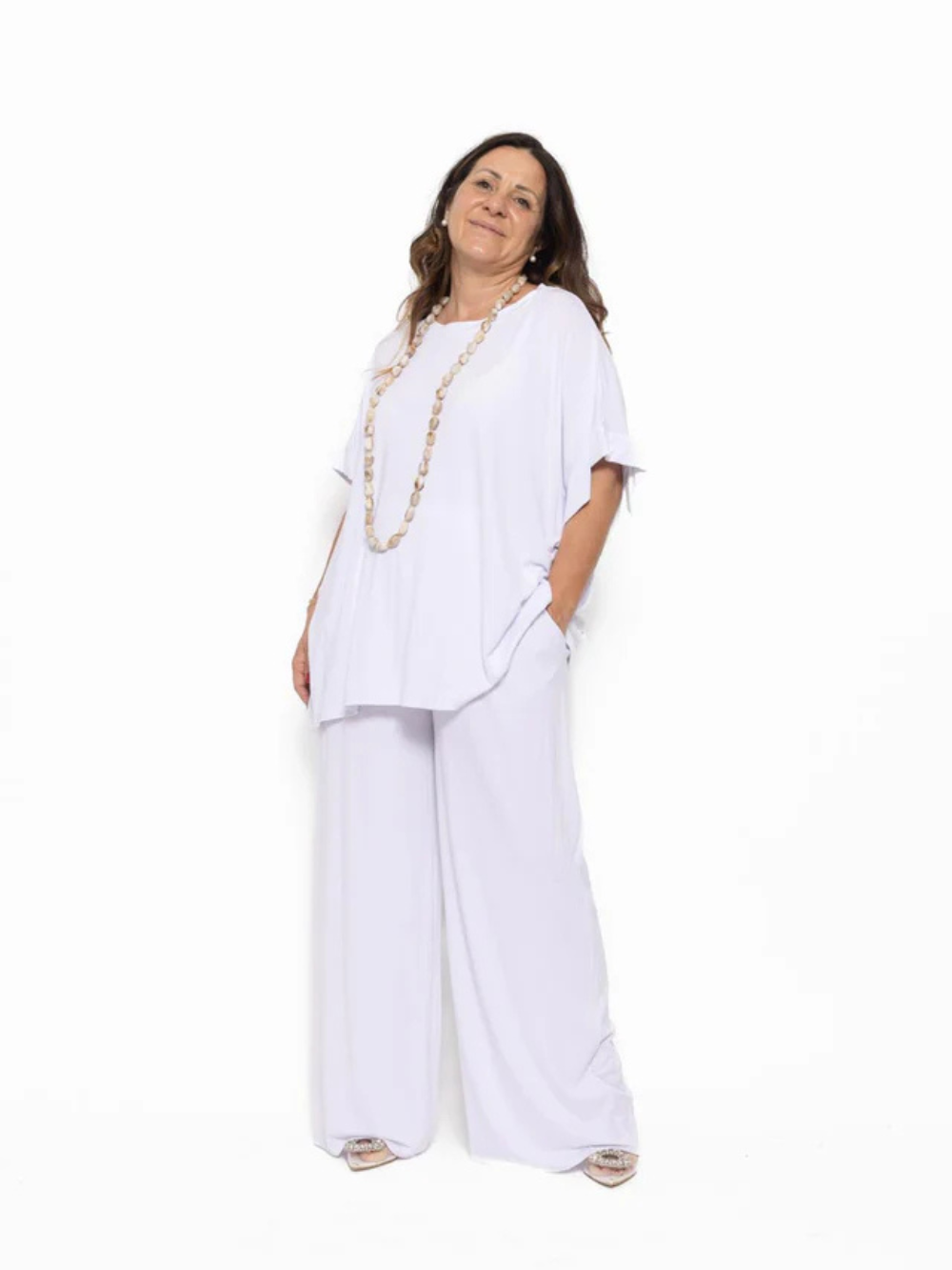 Conjunto de camiseta holgada y pantalón ancho de punto fluido