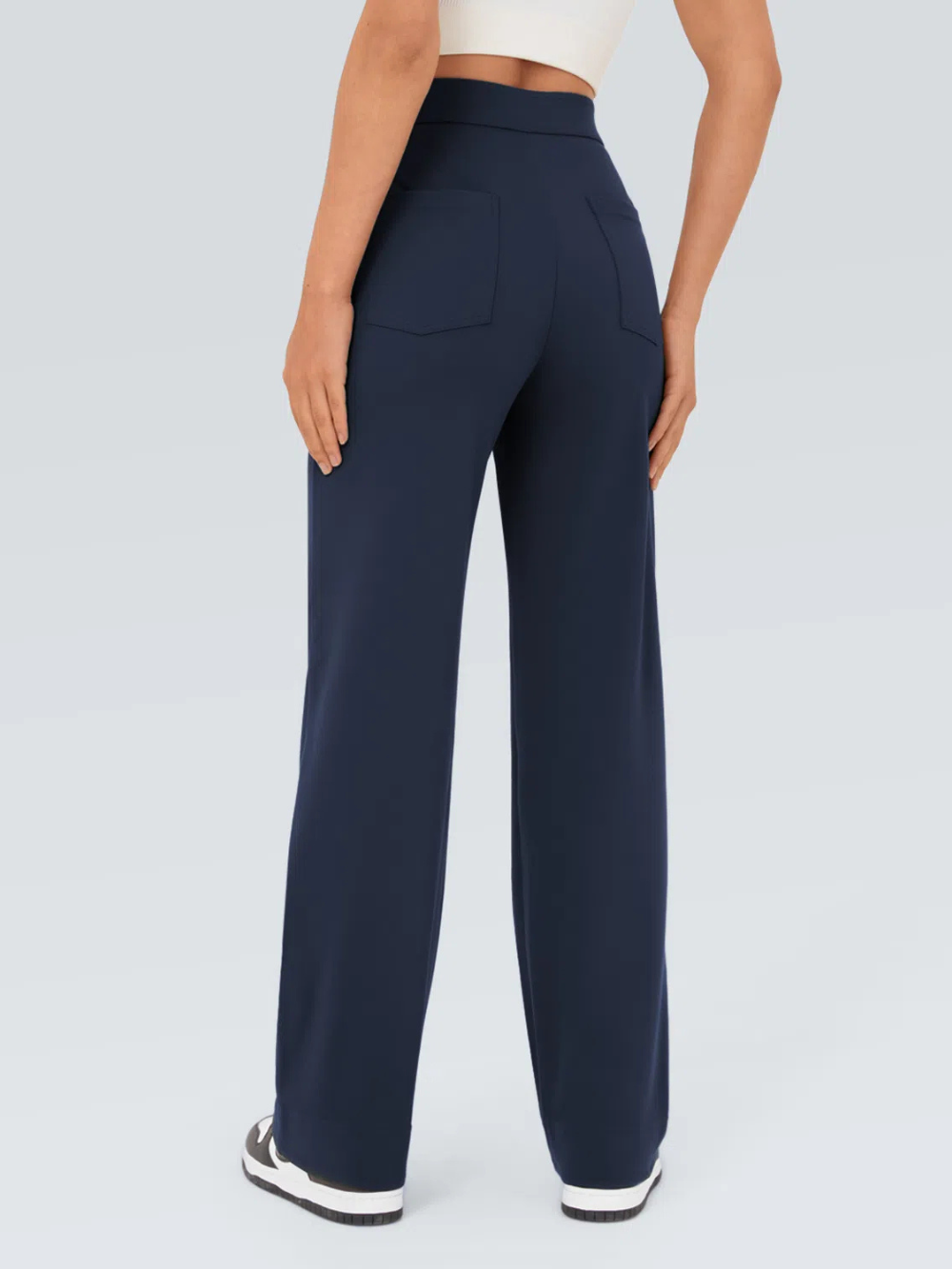 Pantalón Elástico Recto Múltiple Bolsillo Tiro Alto