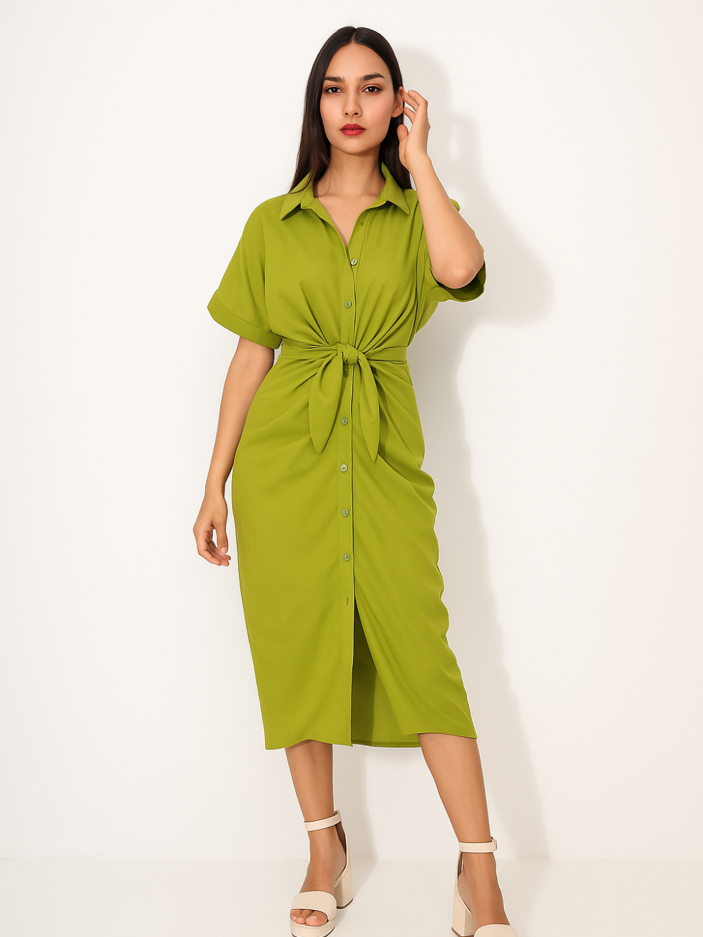 Vestido Classic Pleat – Camisero con pliegues y cinturón