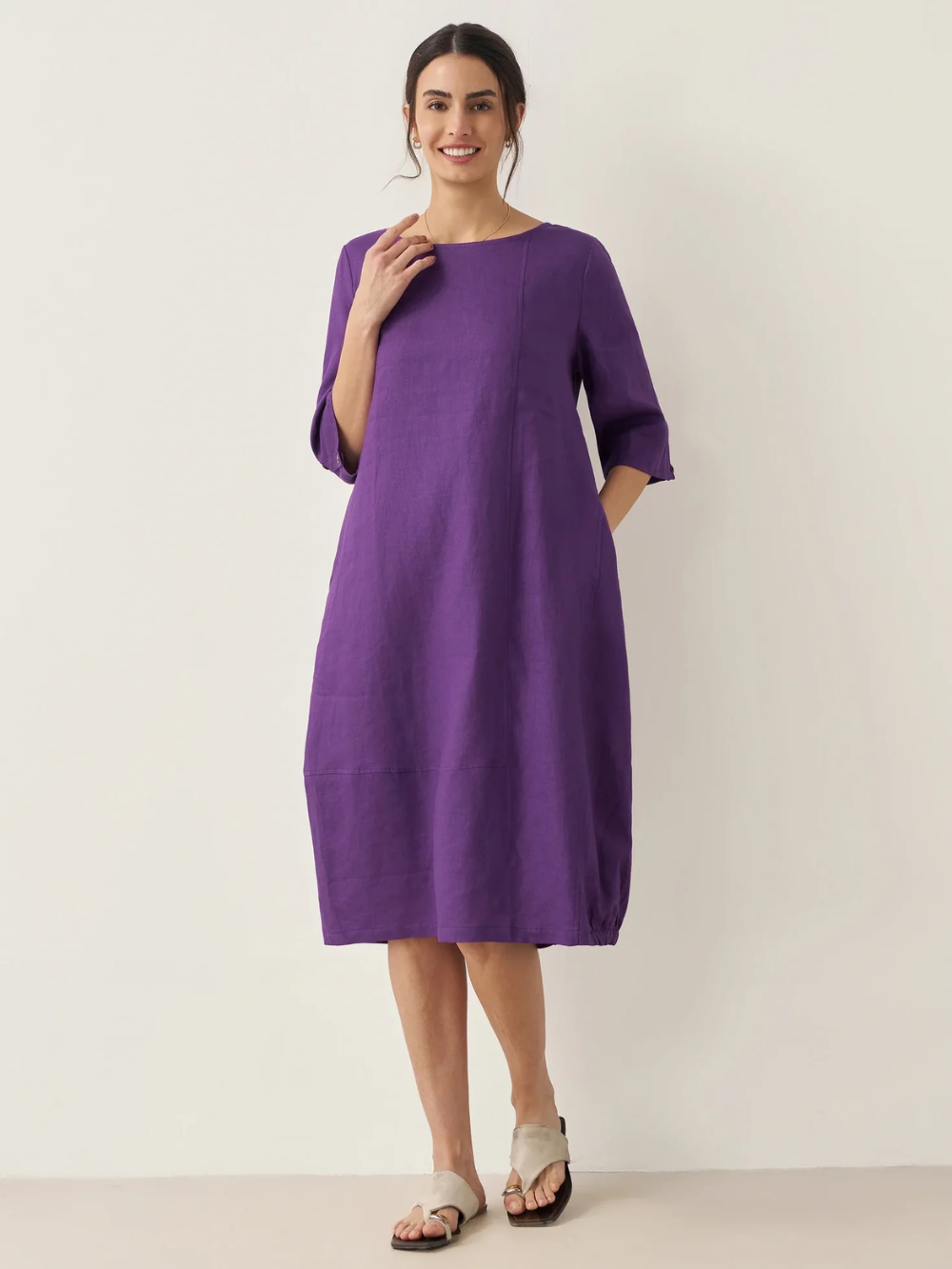 Vestido Sofía sin cuello de lino y mangas 3/4 (Oferta 2X1)