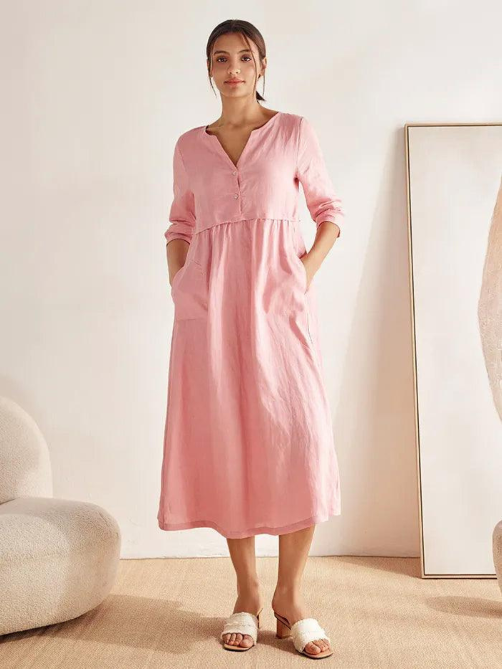 Vestido Luna de lino con botones y bolsillos