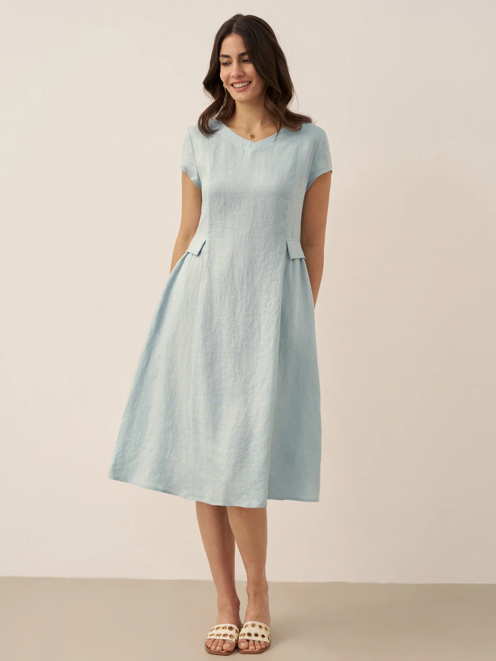 Vestido Alexa de lino con bolsillos