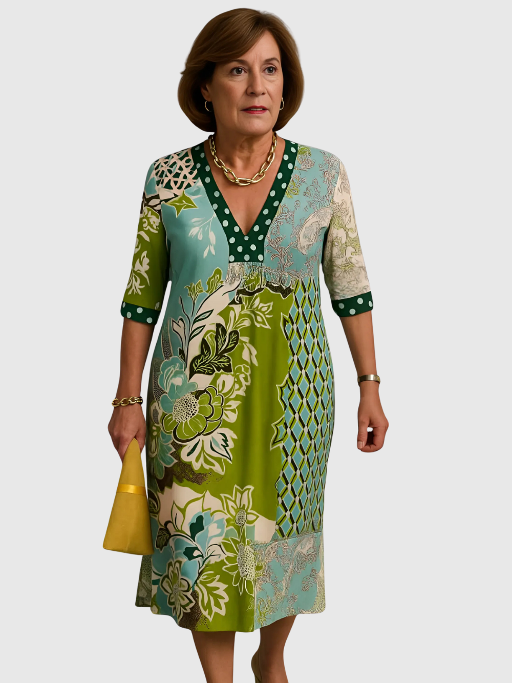 Vestido floral estampado con escote en V y manga francesa