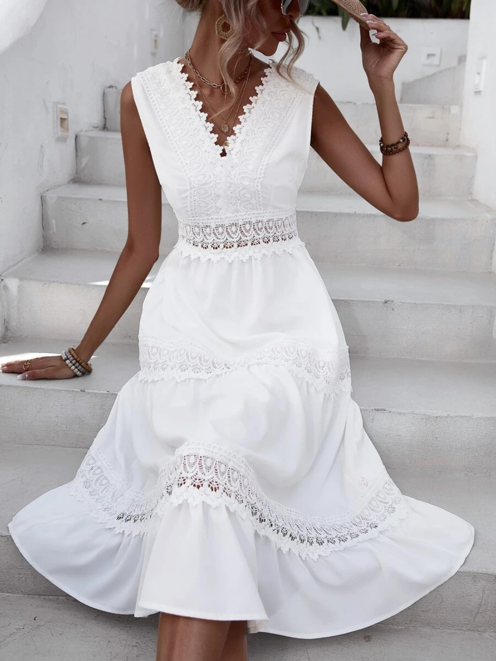 Vestido con encaje guipur y volantes (Oferta 2X1)