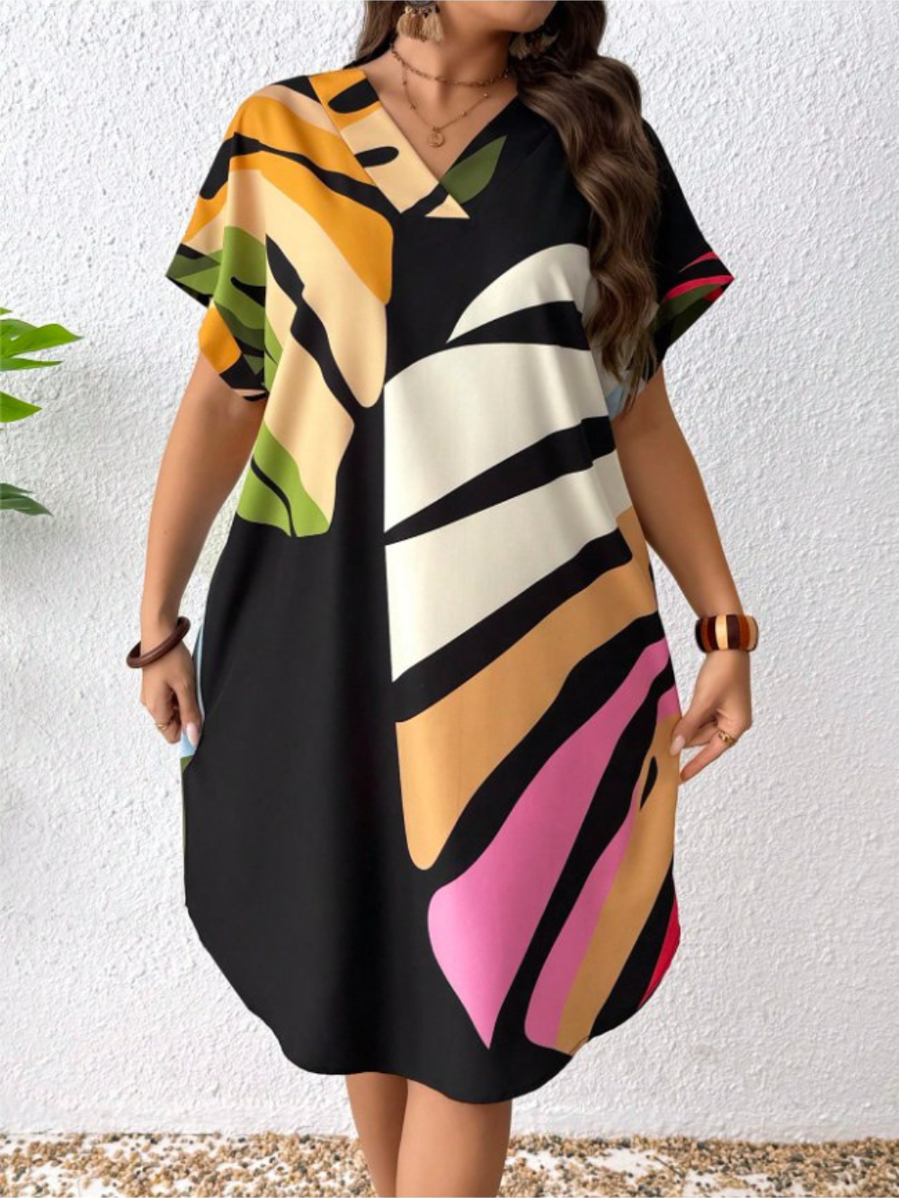 Vestido suelto estampado hojas tropicales